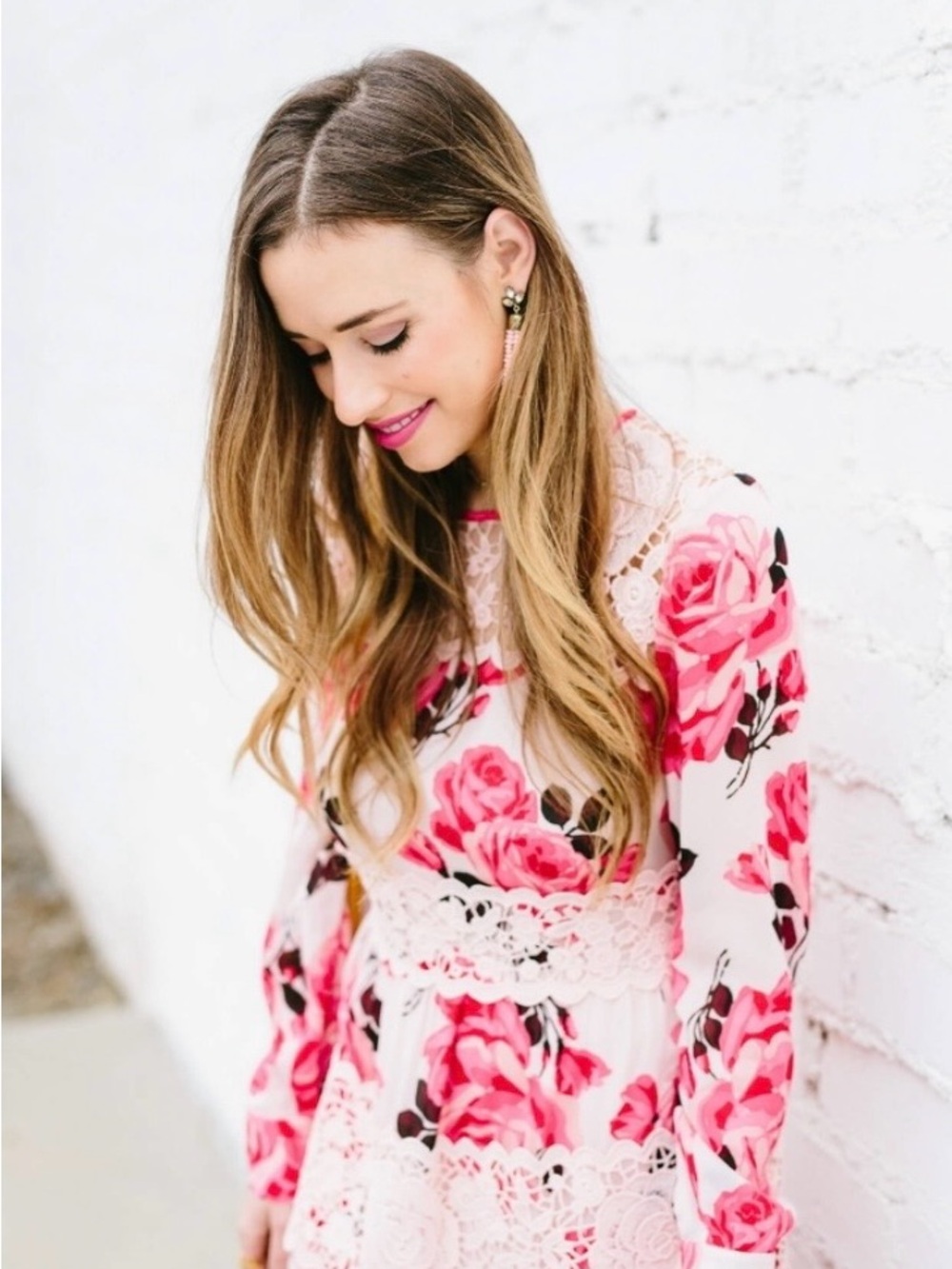 kate spade Long Sleeve Floral Lace Midi Dress - Pink & Cream - Picture 5 of 11